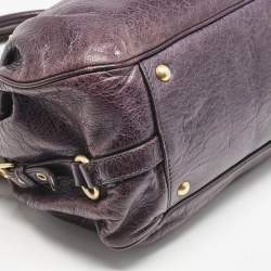 Pre Owned Miu Miu Purple Distressed Leather Charm Satchel