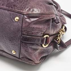 Pre Owned Miu Miu Purple Distressed Leather Charm Satchel