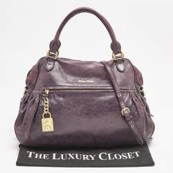 Pre Owned Miu Miu Purple Distressed Leather Charm Satchel