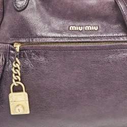 Pre Owned Miu Miu Purple Distressed Leather Charm Satchel