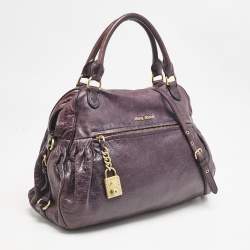 Pre Owned Miu Miu Purple Distressed Leather Charm Satchel