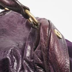 Pre Owned Miu Miu Purple Distressed Leather Charm Satchel