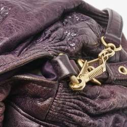 Pre Owned Miu Miu Purple Distressed Leather Charm Satchel