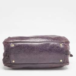 Pre Owned Miu Miu Purple Distressed Leather Charm Satchel