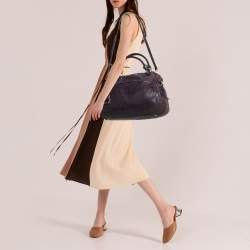 Pre Owned Miu Miu Purple Distressed Leather Charm Satchel