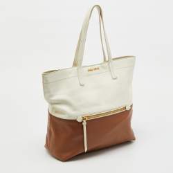 مملوكة مسبقًا Miu Miu Brown/Cream Leather Shopper Tote