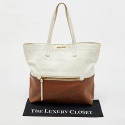 مملوكة مسبقًا Miu Miu Brown/Cream Leather Shopper Tote