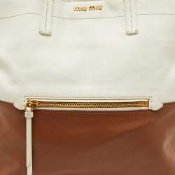 مملوكة مسبقًا Miu Miu Brown/Cream Leather Shopper Tote