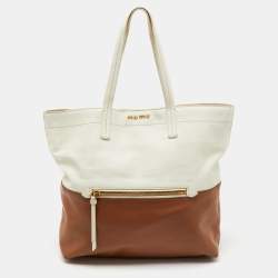 مملوكة مسبقًا Miu Miu Brown/Cream Leather Shopper Tote