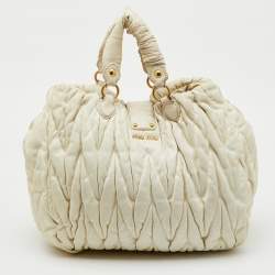 Miu Miu Cream Matelasse Leather Shopper Tote