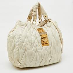 Miu Miu Cream Matelasse Leather Shopper Tote