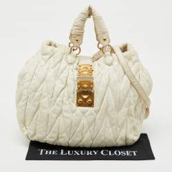 Miu Miu Cream Matelasse Leather Shopper Tote