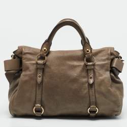 Pre Owned Miu Miu Beige Leather Bow Satchel