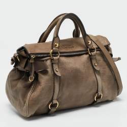 Pre Owned Miu Miu Beige Leather Bow Satchel