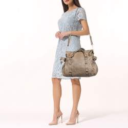 Pre Owned Miu Miu Beige Leather Bow Satchel