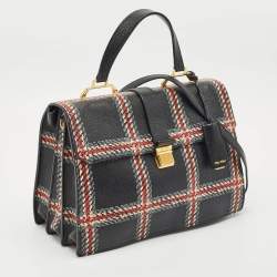 Miu Miu Black/Multicolor Print Leather Madras Top Handle Bag