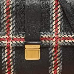 Miu Miu Black/Multicolor Print Leather Madras Top Handle Bag