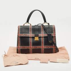 Miu Miu Black/Multicolor Print Leather Madras Top Handle Bag