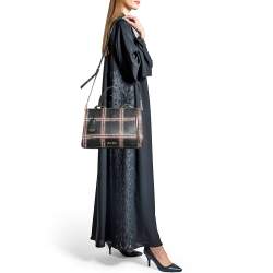 Miu Miu Black/Multicolor Print Leather Madras Top Handle Bag