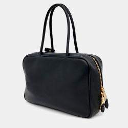 Miu Miu Black Leather embossed logo bowling bag