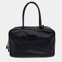 Miu Miu Black Leather embossed logo bowling bag