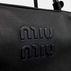 Miu Miu Black Leather embossed logo bowling bag