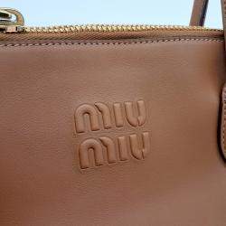 Miu Miu Brown Leather embossed logo shoulder bag
