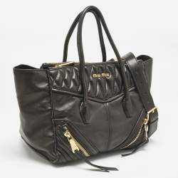 Miu Miu Black Matelasse Leather Biker Tote