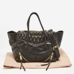 Miu Miu Black Matelasse Leather Biker Tote
