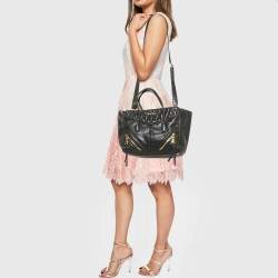 Miu Miu Black Matelasse Leather Biker Tote