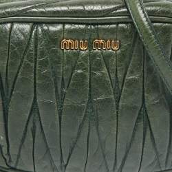 Miu Miu Dark Green Matelasse Leather Crossbody Bag