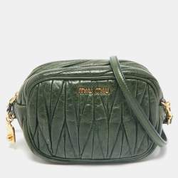 Miu Miu Dark Green Matelasse Leather Crossbody Bag
