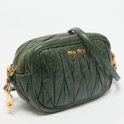 Miu Miu Dark Green Matelasse Leather Crossbody Bag