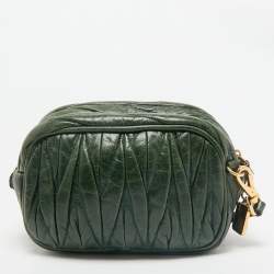 Miu Miu Dark Green Matelasse Leather Crossbody Bag