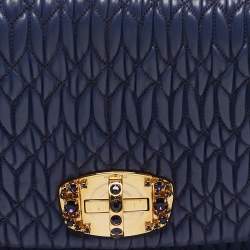 Miu Miu Purple Matelassé Nappa Leather Crystal Shoulder Bag