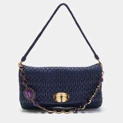 Miu Miu Purple Matelassé Nappa Leather Crystal Shoulder Bag