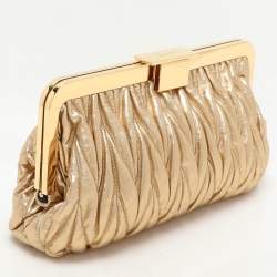 Miu Miu Gold Matelassé Leather Frame Clutch