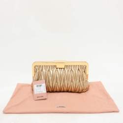 Miu Miu Gold Matelassé Leather Frame Clutch