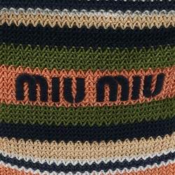 Miu Miu Multicolor Woven Raffia and Crochet Fabric Beach Tote