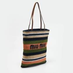 Miu Miu Multicolor Woven Raffia and Crochet Fabric Beach Tote