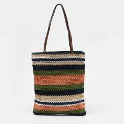 Miu Miu Multicolor Woven Raffia and Crochet Fabric Beach Tote