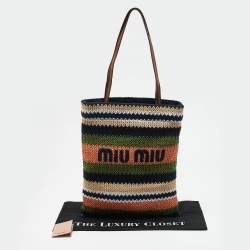 Miu Miu Multicolor Woven Raffia and Crochet Fabric Beach Tote