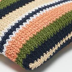 Miu Miu Multicolor Woven Raffia and Crochet Fabric Beach Tote