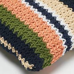 Miu Miu Multicolor Woven Raffia and Crochet Fabric Beach Tote