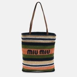Miu Miu Multicolor Woven Raffia and Crochet Fabric Beach Tote