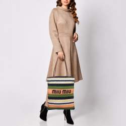 Miu Miu Multicolor Woven Raffia and Crochet Fabric Beach Tote