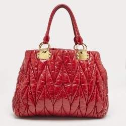 Miu Miu Red Matelasse Patent Leather Tote
