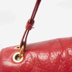 Miu Miu Red Pebbled Leather Flap Top Handle Bag