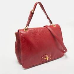 Miu Miu Red Pebbled Leather Flap Top Handle Bag