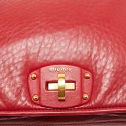 Miu Miu Red Pebbled Leather Flap Top Handle Bag